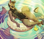 anthro bulge camo camo_print clothing femboy looking_at_viewer male one-piece_swimsuit solo swimwear wide_hips yildunstar flak_(foxyflak) arctic_fox canid canine fish fox mammal marine shark true_fox absurd_res hi_res