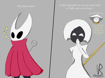 anthro cloak cloak_only clothing dialogue duo female female/female giggling melee_weapon simple_background sword text weapon vanilla_road hollow_knight:_silksong hollow_knight_(franchise) team_cherry hornet_(hollow_knight) lace_(hollow_knight:_silksong) sherma_(hollow_knight:_silksong) arachnid arthropod insect spider worm comic hi_res