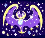 abstract_background ambiguous_gender anthro blush blush_lines crescent_moon fangs flower heart_symbol looking_at_viewer moon open_mouth pink_eyes plant purple_body solo teeth tongue wings prizma730 nintendo pokemon generation_7_pokemon legendary_pokemon lunala pokemon_(species) 2025 hi_res