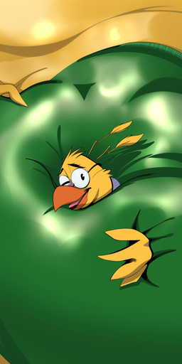 anthro beak eyewear feathers glasses hyper hyper_inflation inflation looking_at_viewer male one_eye_closed orange_beak round_glasses solo yellow_body yellow_feathers pawgyle avian bird absurd_res hi_res