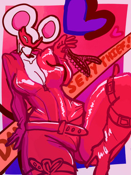 anthro barricade_tape belt blush boots breasts caution_tape cleavage clothed clothing female footwear gloves handwear high_heeled_boots high_heels lipstick makeup mask panties red_clothing red_lipstick shoes simple_background solo spandex spandex_suit text tight_clothing underwear icandoodle mario_bros nintendo paper_mario ms._mowz little_mouser absurd_res hi_res