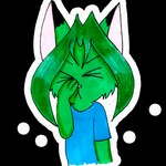 cat_smile clothing eyes_closed facepalm green_body green_hair hair pink_nose shirt solo sticker t-shirt topwear selinatc azimoert canid canine fox mammal 1:1 alpha_channel