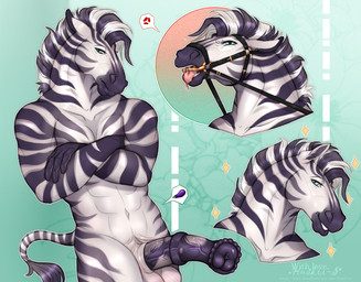 abstract_background animal_genitalia animal_penis anthro balls bdsm bit_gag black_mane black_markings black_penis black_stripes blue_eyes bridle crossed_arms equine_genitalia equine_penis erection front_view gag gagged genitals grey_penis grin looking_at_viewer male male_anthro mane markings medial_ring navel nude penis petplay ponyplay roleplay smile solo standing stripes tail tail_tuft tuft vein veiny_penis white_balls white_body huskii-s equid equine mammal zebra hi_res signature