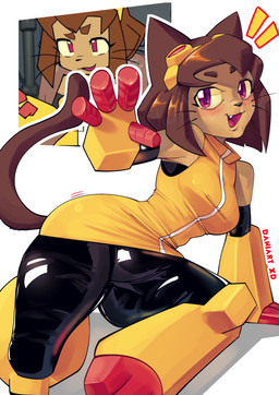 anthro blush clothed clothing dress female hair leggings legwear looking_at_viewer open_mouth short_hair smile solo tail daniart_xd gameoverse glitch_productions kit_bodega domestic_cat felid feline felis mammal 2026 absurd_res hi_res