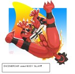 anthro anus balls butt fur genitals humanoid_genitalia looking_at_viewer looking_down male nipples penis red_body solo spread_legs spreading tail jenokamui nintendo pokemon generation_7_pokemon incineroar pokemon_(species) hi_res