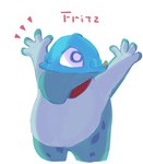 1_eye 4_fingers anthro armor biped blue_body fingers hard_hat headgear helmet humanoid_hands kemono simple_background slightly_chubby solo text negigi disney monsters_at_work monsters_inc pixar fritz_(monsters_at_work) monster 2021