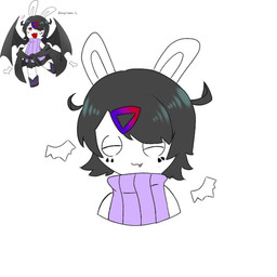 accessory anthro bangs black_hair black_markings black_wings cheek_markings closed_smile clothed clothed_anthro clothed_female clothing eyes_closed facial_markings fangs female hair hair_accessory hairclip happy head_markings light long_ears markings membrane_(anatomy) membranous_wings mouth_closed no_eyebrows noseless purple_clothing purple_sweater purple_topwear red_eyes short_hair simple_background sleeveless_sweater smile solo sweater teeth topwear username white_background wings peypey_mei1925 rabbids_invasion_(series) raving_rabbids rayman_(series) ubisoft fan_character yak_(negitama) hybrid lagomorph mammal rabbid vampire 1:1 2023 bust_portrait colored digital_drawing_(artwork) digital_media_(artwork) english_description lighting portrait reference_image