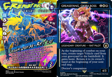 anthro blonde_hair breasts buckteeth card card_template clothing ear_piercing ear_ring eyewear female goggles grey_body hair holding_object holding_tool holding_wrench jacket looking_at_viewer looking_up magic:_the_gathering_card piercing ring_piercing smile solo tail teeth text tools topwear trading_card trading_card_template wrench scottderg british_broadcasting_corporation doctor_who hasbro magic:_the_gathering wizards_of_the_coast greasefang mammal murid murine rat rodent 2025 digital_media_(artwork) english_text japanese_text