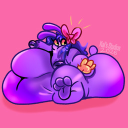 3_toes anthro big_breasts big_butt bow_ribbon breasts butt clothing dewlap_(anatomy) feet female gloves hair handwear intersex long_ears long_hair morbidly_obese morbidly_obese_female nipples obese obese_female overweight overweight_female pink_background purple_body purple_nipples shadow simple_background solo surprised tail toes kais_studios glitch_productions the_amazing_digital_circus gooseworx's_post-transition_jax_design jax_(tadc) lagomorph leporid mammal rabbit 1:1 2026 absurd_res digital_media_(artwork) hi_res trans_(lore) trans_woman_(lore)