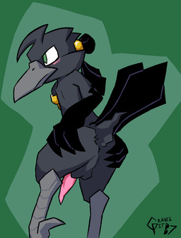 anthro anus backsack balls beak black_body black_feathers blush butt feather_hands feathers genitals gloves_(marking) gold_(metal) gold_jewelry gold_ring green_eyes hair hair_bun jewelry male markings penis presenting presenting_hindquarters solo tail tail_feathers tapering_penis underfluffies winged_arms wings gravel_pit_(artist) rook_(gravel_pit) aarakocra_(dnd) avian bird corvid corvus_(genus) crow oscine passerine hi_res