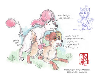 abdominal_bulge adolescent animal_genitalia animal_penis aroused balls bodily_fluids canine_genitalia canine_penis cocker_spaniel_mix cum cum_in_ass cum_inside cum_on_body cum_on_ground deep_penetration dialogue doggystyle duo erection female feral from_behind_position genital_fluids genitals grass group humping imminent_impregnation knot knotted_penis knotting male male/female moopoo_(200_percent_wolf) on_grass on_ground penetration penis plant sex simple_background speech_bubble text trio vaginal voyeur wet young fennec_(artist) 100_percent_wolf 200_percent_wolf mythology batty_(100_percent_wolf) freddy_lupin_(100_percent_wolf) canid canine canis domestic_dog mammal mixed_breed mythological_canine mythological_creature poodle werecanid werecanine werecreature weredog werepoodle werewolf painting_(artwork) traditional_media_(artwork) traditional_painting_(artwork) traditional_watercolor_(artwork) watercolor_(artwork)