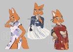 anthro asian_clothing chinese_clothing chinese_dress clothed clothing dress east_asian_clothing eyebrow_piercing facial_piercing female fur green_eyes hanbok japanese_clothing kimono korean_clothing orange_body orange_fur piercing simple_background smile solo nosugarnohoney dreamworks the_bad_guys diane_foxington canid canine fox mammal hi_res