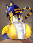 alternate_version_at_source animal_crossing ankha_(animal_crossing) ankha_zone anthro big_butt blue_hair bob_cut bodily_fluids bored bulge butt butt_focus clothed clothing domestic_cat duo erection expressionless felid feline felis female first_person_view fur genitals grinding hair hi_res hot_dogging huge_butt human human_pov humanoid jiggling legwear looking_at_viewer looking_back male male/female male_pov mammal markings nintendo penis presenting presenting_hindquarters rear_view sex striped_markings striped_tail stripes sweat sweaty_butt tail tail_markings teasing text thick_thighs uraeus vammzu yellow_body yellow_fur yellow_inner_ear