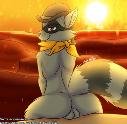 animal_genitalia anthro backsack balls butt clothing desert fur genitals hat headgear headwear male multicolored_body multicolored_fur nude scarf solo sun tail damian5320 lonbluewolf sly_cooper_(series) sony_corporation sony_interactive_entertainment sucker_punch_productions tennessee_kid_cooper mammal procyonid raccoon 2018 absurd_res digital_media_(artwork) hi_res signature