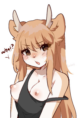 anthro antlers areola bangs black_clothing black_shirt black_tank_top black_topwear blonde_hair breasts brown_eyes clothed clothing dialogue exposed_breasts eye_through_hair eyelashes eyelashes_through_hair female female_anthro freckles hair horn long_hair looking_at_viewer nipples off_shoulder open_mouth pink_areola pink_nipples shirt simple_background solo tank_top text topwear translucent translucent_hair wardrobe_malfunction white_background fredek666 deer mammal aliasing digital_media_(artwork) english_text half-length_portrait portrait shaded signature