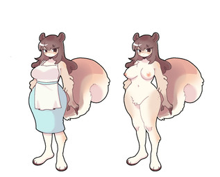 anthro areola bangs biped breasts brown_body brown_fur brown_hair brown_tail clothed clothed/nude clothed_anthro clothed_female clothing featureless_crotch female female_anthro fluffy fluffy_tail fur hair long_hair looking_at_viewer medium_breasts nipples nude nude_anthro nude_female plantigrade pose pubes solo standing tail three-quarter_view wide_hips cwcorrupt mammal rodent sciurid tree_squirrel full-length_portrait hi_res multiple_images multiple_versions portrait