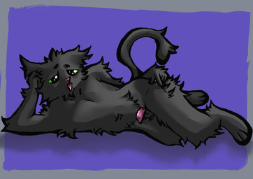 anthro balls bent_legs erection fluffy fur genitals green_eyes grey_body grey_fur hand_on_leg hand_on_own_leg hand_on_own_thigh hand_on_thigh looking_at_viewer lying male nude on_side penis simple_background solo tail teasing tongue tongue_out voidkat domestic_cat felid feline felis mammal absurd_res digital_media_(artwork) hi_res