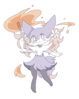3_fingers 3_toes accessory ambiguous_anthro ambiguous_gender anthro arm_tuft biped black_body black_fur black_nose blush blush_lines blush_stickers cheek_tuft chest_tuft digitigrade dipstick_tail facial_tuft feet fingers fire flower flower_in_hair fluffy fluffy_tail front_view fur hair hair_accessory holding_object holding_stick inner_ear_fluff looking_at_viewer markings multicolored_body multicolored_fur nude_ambiguous nude_anthro pink_body pink_fur plant pointy_ears prick_ears purple_body purple_fur shoulder_tuft simple_background smile snout solo star_eyes stick string_bow tail tail_markings toes tuft white_background white_body white_fur 414kawasemi nintendo pokemon braixen canid generation_6_pokemon mammal pokemon_(species) shiny_pokemon 2022 cel_shading digital_drawing_(artwork) digital_media_(artwork) full-length_portrait hi_res japanese_description portrait shaded translated_description