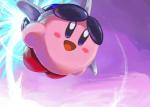 ambiguous_gender blush eyewear happy not_furry open_mouth pink_body pink_skin solo sunglasses しらたま（∵） kirby_(series) nintendo jet_kirby kirby alien waddling_head