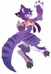 3_toes 4_fingers anthro breasts claws clothed clothing digitigrade feet female female_anthro fingers fur happy kemono looking_at_viewer looking_back open_mouth partially_clothed pawpads paws purple_body purple_fur simple_background solo toe_claws toes topwear vest wide_hips ground-lion tsukiyo mammal unknown_species 2016 digital_media_(artwork) hi_res