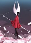 anthro black_eyes clothing female flower horn plant solo string weapon conditional_dnp pudgeruffian hollow_knight team_cherry hornet_(hollow_knight) arthropod featureless_(disambiguation) 2021 absurd_res digital_media_(artwork) hi_res shaded