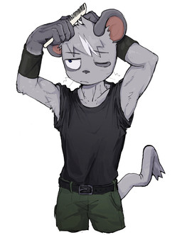 anthro brush brushing clothing hairbrush male one_eye_closed shirt simple_background solo tank_top topwear white_background latotabo gelato_(latotabo) mammal murid murine rat rodent absurd_res hi_res
