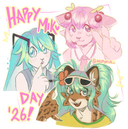 anthro anthrofied big_ears blue_hair brown_body brown_fur female floppy_ears fur hair long_ears pigtails pink_hair tan_body tan_fur turquoise_hair motyxia brazilian_miku miku_day vocaloid yamaha_corporation hatsune_miku sakura_miku cheetah domestic_cat felid feline felis jaguar lagomorph leopard leporid mammal pantherine rabbit