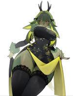 anthro antlers barely_visible_genitalia barely_visible_pussy big_breasts biped black_nose blush breast_jiggle breasts clothed clothing female female_anthro fingers fur genitals green_body green_fur green_hair green_tail hair horn jiggling legwear lingerie looking_at_viewer looking_down looking_down_at_viewer pupils pussy pussy_floss simple_background smile solo tail thick_thighs thigh_highs underwear white_background wide_hips yellow_eyes yuio natsu_(natsu_o3o) deer mammal 2d_animation animated motion_tweening no_sound short_playtime webm