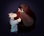 anthro belly black_body bodily_fluids clothing duo hug humanoid_hands male overweight overweight_male shirt simple_background tears topwear white_body lentejota6 bear bovid caprine goat mammal 2021 hi_res