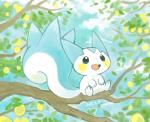 ambiguous_gender citrus_tree food fruit fruit_tree in_tree lemon lemon_tree open_mouth outside plant solo tree kanannbo nintendo pokemon generation_4_pokemon mammal pachirisu pokemon_(species) rodent sciurid 2017