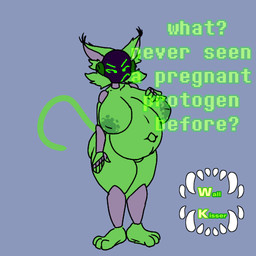 anthro areola belly big_belly big_breasts breasts female fluffy fur green_body green_fur huge_belly huge_breasts looking_at_viewer machine nude nude_female pregnant pregnant_anthro pregnant_female solo talking_to_viewer wallkisser cofi_(wallkisser) protogen 1:1