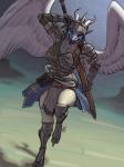 anthro armor bottomwear clothed clothing feathered_wings feathers female horn loincloth looking_at_viewer melee_weapon open_mouth solo standing sword weapon wings ldr blue_byte_(game_developer) for_honor_(game) mythology syldria dragon feathered_dragon feathered_scalie mythological_creature mythological_scalie reptile scalie 3:4 digital_media_(artwork) hi_res