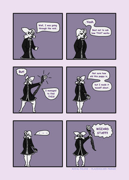 anthro bell bell_collar clothing coat collar dialogue fur male solo staff text topwear white_body white_fur royal_feline prince_(royal_feline) domestic_cat felid feline felis mammal absurd_res comic english_text hi_res