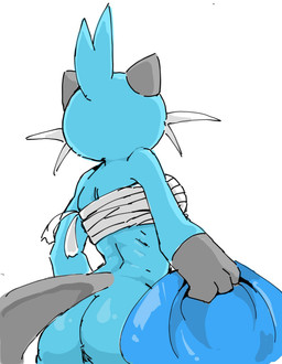anthro butt chest_wraps clothing female looking_away low-angle_view rear_view solo undressing undressing_self wraps tokemaru nintendo pokemon dewott generation_5_pokemon pokemon_(species) hi_res