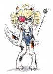 angry anthro chest_tuft claws clothing drill eye_patch eyewear female flat_chested fur hair one-piece_swimsuit school_swimsuit simple_background solo swimwear toe_claws tuft e1ectronicchimera domestic_cat felid feline felis mammal sketch