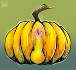 anus backsack balls food fruit genitals gradient_background holidays male perineum pink_anus plant pumpkin pumpkin_butt simple_background juwunipur halloween inanimate_object 2021 absurd_res dated hi_res