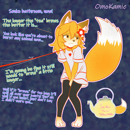 alternate_species anthro bathroom_control bdsm big_tail blurred_background bodily_fluids clothing collar desperation dialogue disobedient female furrification genital_fluids imminent_wetting leash leash_pull leashed_collar leggings legwear looking_away offscreen_character omorashi oversized_clothing oversized_shirt oversized_topwear petplay roleplay shirt solo squirming submissive tail text topwear urine urine_meter omokamie sewayaki_kitsune_no_senko-san senko-san canid canine fox fox_spirit mammal 1:1 absurd_res digital_media_(artwork) english_text hi_res