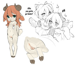 all_fours animal_genitalia animal_penis anthro anthro_penetrated anus areola balls biped black_text bodily_fluids braided_hair breasts brown_horn canine_genitalia canine_penis clothed clothing cum cum_in_mouth cum_inside dialogue emanata erection fellatio female female_penetrated flat_chested fluffy fluffy_tail flying_sweatdrops genital_fluids genitals green_eyes group hair hand_on_head horizontal_pupils horn inner_ear_fluff long_hair looking_at_viewer male male/female male_penetrating male_penetrating_female markings name_in_dialogue nipple_piercing nipples nude nude_anthro nude_female onomatopoeia oral oral_penetration orange_hair penetration penile penile_penetration penis penis_in_mouth piercing pink_anus pink_areola pink_nipples pink_nose pink_vulva pupils rear_view sex sheath short_tail simple_background small_breasts sound_effects sweat sweatdrop tail talking_to_another text topless topless_female trio tuft vulva white_background white_inner_ear_fluff white_markings young young_anthro young_female young_penetrated pinksaturn allie_norman_(pinksaturn) luna_(pinksaturn) bovid caprine domestic_cat felid feline felis goat mammal 2026 digital_drawing_(artwork) digital_media_(artwork) english_text model_sheet multiple_scenes partially_colored
