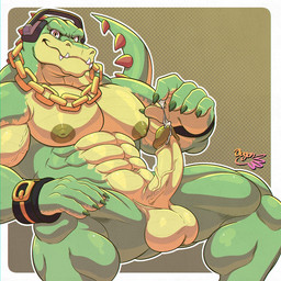 abs anthro barazoku biceps big_muscles big_pecs electronics genitals green_body green_scales headphones humanoid_genitalia humanoid_penis jewelry looking_at_viewer male muscular muscular_anthro muscular_male necklace nipples nude nude_anthro nude_male pecs penis precum_on_finger scales simple_background solo teeth ougon sega sonic_the_hedgehog_(series) vector_the_crocodile crocodile crocodilian reptile scalie 2024 digital_media_(artwork) hi_res
