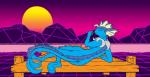 anthro anthrofied detailed_background female grid nude outside pokemorph solo sun synthwave tail vaping mursa nintendo pokemon eeveelution generation_1_pokemon marine pokemon_(species) vaporeon hi_res