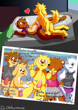 anal anal_penetration anthro blush bodily_fluids bottomless bunny_ears_(gesture) clothed clothed/nude clothing cum cum_from_penis cum_on_belly cum_on_body cum_on_clothing duo footprint genital_fluids genitals gesture group hand_gesture heart_symbol kissing_cheek looking_at_viewer male male/male nude owo pawprint penetration penile penile_penetration penis penis_in_ass photo pointing pointing_at_penis sex tail text thumbs_up tongue tongue_out underwear v_sign ohfourmouse mythology bear canid canine canis deer domestic_dog dragon lagomorph leporid mammal mythological_creature mythological_scalie rabbit scalie absurd_res comic english_text hi_res signature