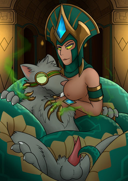3_toes 4_fingers animal_genitalia animal_penis anthro apode ball_tuft balls between_breasts blue_gem breasts buckteeth chest_tuft claws cloaca clothed clothing coiling crown duo eyewear eyewear_on_head feet female female_on_anthro finger_claws fingers fur gem genitals goggles golden_claws green_body green_scales green_smoke grey_balls grey_body grey_fur hair half-closed_eyes hand_behind_head hand_on_chest headgear headwear hug humanoid_on_anthro interspecies legless male male/female male_on_humanoid narrowed_eyes nipples partially_clothed penis pink_ears pink_nose pink_penis poison pupils scales serpentine slit_pupils smoke split_form spread_legs spreading tapering_penis teeth toe_claws toes tuft white_claws yellow_body yellow_eyes yellow_scales pankallisti league_of_legends riot_games tencent cassiopeia_(lol) twitch_(lol) animal_humanoid aquatic draconcopode humanoid lamia mammal murid murine rat reptile reptile_humanoid rodent scalie scalie_humanoid snake snake_humanoid 2020 hi_res