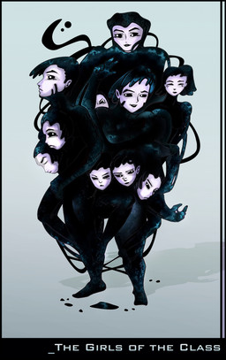 10_faces 5_fingers barefoot black_body black_lips black_sclera blue_background dripping eyes_closed featureless_feet feet female fingers fused group humanoid_face humanoid_legs lips looking_at_another mouth_closed multi_face open_mouth pale_skin pupils shadow simple_background text white_pupils white_text chronorin gorgeous_princess_creamy_beamy the_girls_of_the_class_(gpcb) goo_creature 2007 absurd_res digital_drawing_(artwork) digital_media_(artwork) english_description hi_res model_sheet