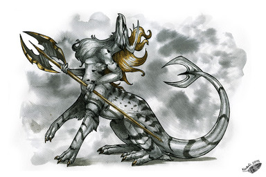 ambiguous_gender axe black_body black_fur blade blonde_hair chest_tuft claws double_bitted_axe fur greataxe grey_body grey_fur hair holding_object holding_weapon mane melee_weapon nude simple_background solo striped_body striped_fur stripes tail tail_blade toe_claws tuft weapon weapon_tail natoli taur 2013 3:2 traditional_media_(artwork)