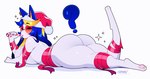 3_toes 5_fingers anthro big_breasts blonde_hair blue_hair bodily_fluids breasts candy candy_cane christmas_clothing christmas_headwear clothing dessert eyewear feet female fingers food fur glasses hair hat headgear headwear holidays lying multicolored_hair on_front pawpads question_mark ribbons round_glasses saliva santa_hat side_boob simple_background solo sparkles sunglasses toes two_tone_hair white_background white_body white_fur chromapan christmas vivi_(chromapan) domestic_cat felid feline felis mammal 2024 hi_res signature