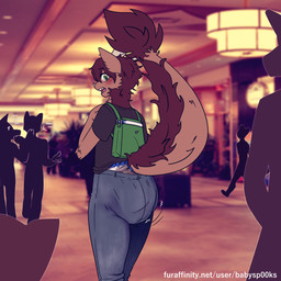 anthro backpack biped bottomwear clothed clothing denim denim_bottomwear denim_clothing diaper diaper_peekage diaper_under_clothing feces fully_clothed fur group hair jeans looking_back pants pooping public rear_view scatplay shirt soiled_diaper soiling solo_focus tail topwear unclean_diaper used_diaper babysp00ks european_mythology mythology starbuck dragon mythological_creature mythological_scalie scalie western_dragon 1:1 hi_res