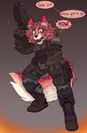 anthro bulletproof_vest clothed clothing female fur hair looking_at_viewer ma5k_carbine open_mouth pink_hair simple_background solo tactical_gear tail tongue unsc we-cool-beans canid canine canis mammal wolf absurd_res digital_media_(artwork) hi_res