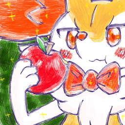 :3 ambiguous_anthro ambiguous_gender anthro apple biped blush blush_stickers bow_tie eating eating_food food front_view fruit holding_apple holding_food holding_fruit holding_object leaf mouth_closed plant puffed_cheeks simple_background snout solo sparkles annyui0611 nintendo pokemon braixen canid generation_6_pokemon mammal pokemon_(species) 1:1 2024 bust_portrait digital_drawing_(artwork) digital_media_(artwork) hi_res japanese_description portrait translated_description