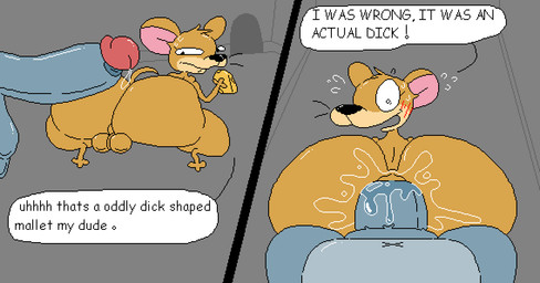 anal anal_fluids anal_fluids_on_penis anal_penetration anthro backsack balls big_balls big_butt big_penis blue_body blush blush_lines bodily_fluids brown_body butt cheese comic_panel dairy_products dialogue duo erection eyelashes faceless_character food genitals glans glistening grey_background head_tuft holding_food holding_object huge_butt huge_penis humor hyper hyper_genitalia hyper_penis looking_at_another looking_at_genitalia looking_at_penis looking_back male male/male male_penetrated male_penetrating mouth_closed multicolored_body navel nervous open_mouth penetration penile penile_penetration penis penis_in_ass pink_inner_ear questionable_consent sex shocked simple_background size_difference snout standing sweat sweating_profusely tail talking_to_another text thick_thighs tuft whiskers x_navel nxyitn metro-goldwyn-mayer tom_and_jerry jerry_mouse thomas_cat felid feline mammal mouse murid murine rodent aliasing comic digital_media_(artwork) english_text pixel_(artwork)