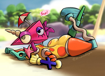 beach big_butt black_eyes blush blush_lines bubble_butt butt dialogue eyeshadow female glistening glistening_body glistening_butt glistening_skin looking_at_viewer lying makeup nude nude_female nude_humanoid on_front orange_body outside pink_body purple_eyeshadow solo spiral spiral_eyes sunbathing talking_to_viewer text thick_thighs wide_hipped_female wide_hipped_humanoid wide_hips yellow_body zicaneborgen glitch_productions the_amazing_digital_circus zooble_(tadc) animate_inanimate humanoid shape_head 2025 artist_name english_text signature